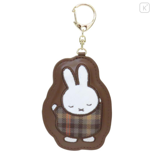 Japan Miffy Sagara Embroidery Keychain - Miffy : Red Brown Quilted Check - 1
