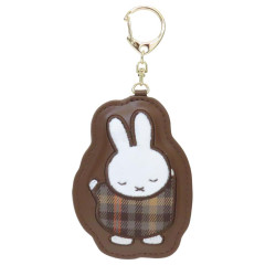 Japan Miffy Sagara Embroidery Keychain - Miffy : Red Brown Quilted Check