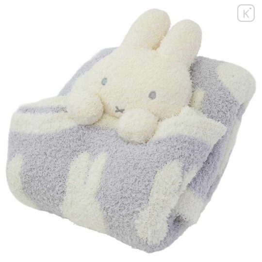 Japan Miffy Fluffy Lap Blanket with Mascot - Miffy : Light Grey - 3