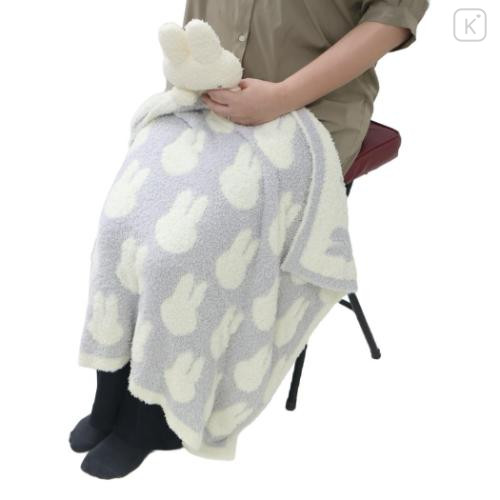 Japan Miffy Fluffy Lap Blanket with Mascot - Miffy : Light Grey - 4
