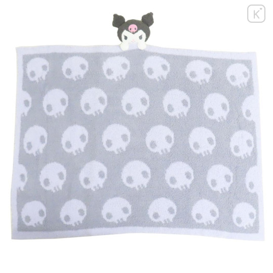 Japan Sanrio Fluffy Lap Blanket with Mascot - Kuromi : Light Grey - 1
