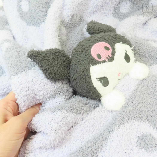 Japan Sanrio Fluffy Lap Blanket with Mascot - Kuromi : Light Grey - 2
