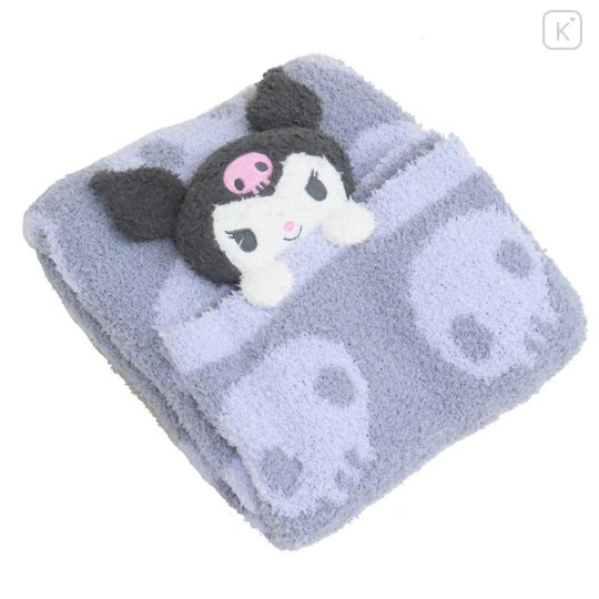 Japan Sanrio Fluffy Lap Blanket with Mascot - Kuromi : Light Grey - 3