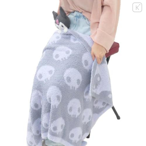Japan Sanrio Fluffy Lap Blanket with Mascot - Kuromi : Light Grey - 4
