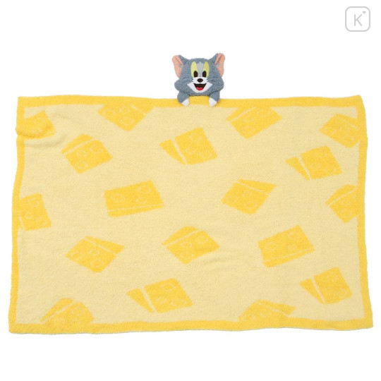 Japan Tom and Jerry Fluffy Lap Blanket with Mascot - Tom Yellow - 1