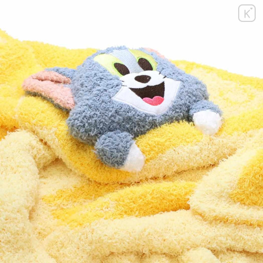 Japan Tom and Jerry Fluffy Lap Blanket with Mascot - Tom Yellow - 2
