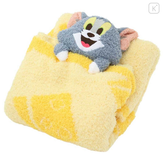 Japan Tom and Jerry Fluffy Lap Blanket with Mascot - Tom Yellow - 3