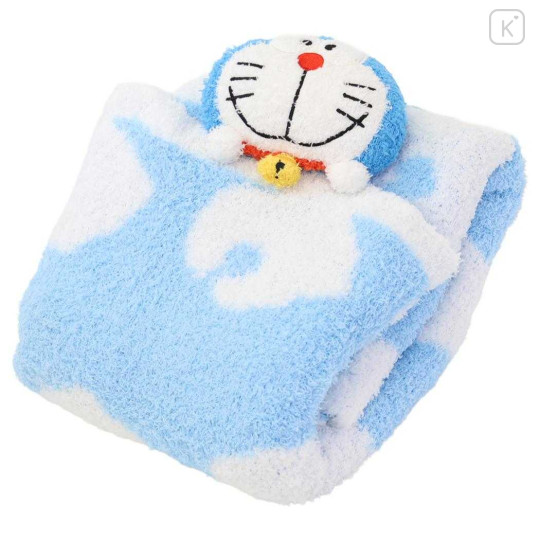 Japan Doraemon Fluffy Lap Blanket with Mascot - Light Blue - 3