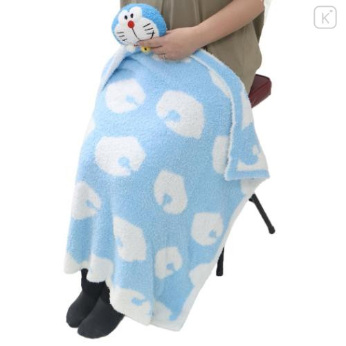 Japan Doraemon Fluffy Lap Blanket with Mascot - Light Blue - 4