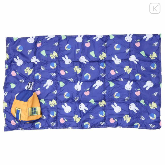 Japan Miffy Lap Blanket with Mascot Pouch - Miffy : Fruits Navy - 1