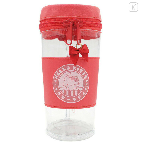 Japan Sanrio Pen Pouch Pencil Case - Hello Kitty : Cafe Drink Style Ribbon - 1