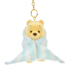 Japan Disney Store Plush Mascot Keychain - Pooh : Soonfall Swaddled Fluffy Blanket