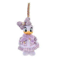 Japan Disney Store Plush Mascot Keychain - Daisy : Tweed Style Pearl Bead