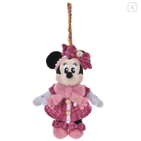 Japan Disney Store Plush Mascot Keychain - Minnie : Tweed Style Pearl Bead - 1