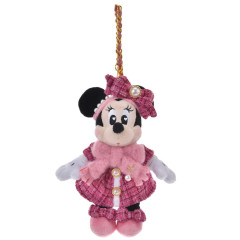 Japan Disney Store Plush Mascot Keychain - Minnie : Tweed Style Pearl Bead