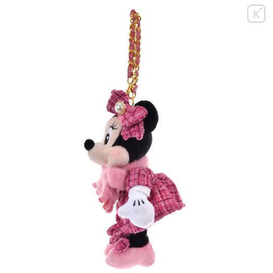 Japan Disney Store Plush Mascot Keychain - Minnie : Tweed Style Pearl Bead - 2