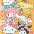 Japan Sanrio Original New Year Money Envelope Pochi Bag - Characters Kimono Gold Plum - 3