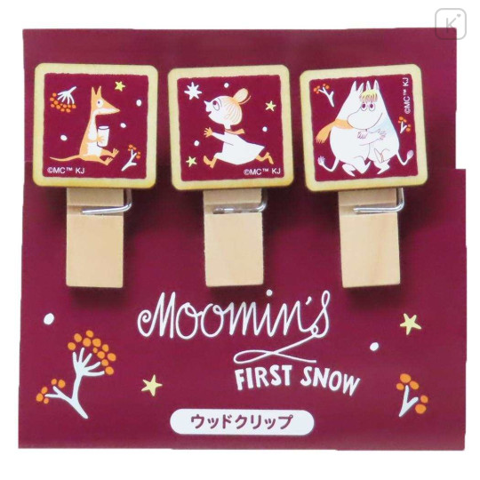 Japan Moomin Wooden Clothespin Set - Moomintroll : First Snow Christmas Red - 1