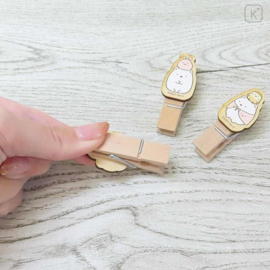 Japan San-X Wooden Clothespin Set - Sumikko Gurashi : Shirokuma & Furoshiki - 2