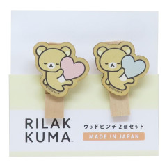 Japan San-X Wooden Clothespin Set - Rilakkuma : Hug Heart