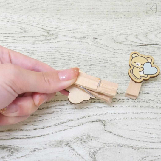 Japan San-X Wooden Clothespin Set - Rilakkuma : Hug Heart - 2