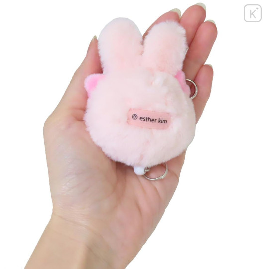 Japan Esther Bunny Plush Mascot Retractable Reel Keychain - Pink - 2