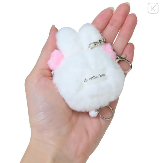 Japan Esther Bunny Plush Mascot Retractable Reel Keychain - White - 2