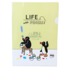 Japan Pingu A4 Clear File Folder - Life with Pingu Paint