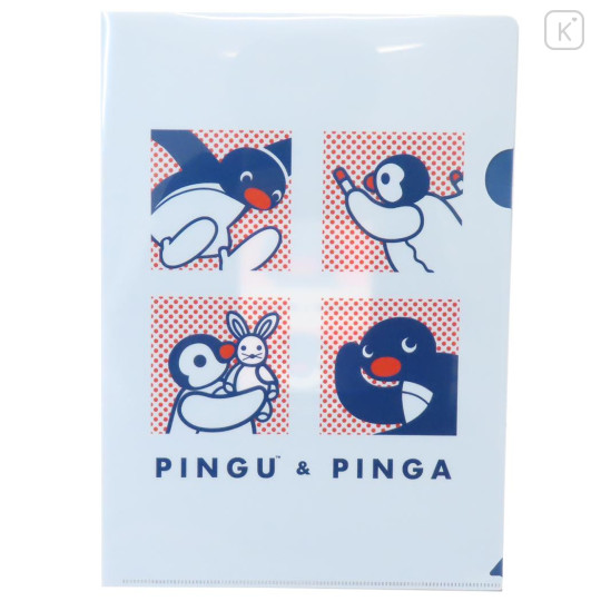 Japan Pingu A4 Clear File Folder - Pingu & Pinga Blue White Red - 1