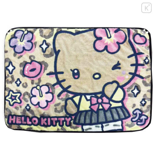 Japan Sanrio Flannel Lap Blanket - Hello Kitty : Retro Heisei Kogal Y2K Tan - 1