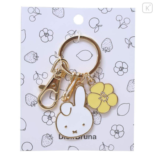 Japan Miffy Alloy Charm Keychain - Miffy : Bruna Face & Motif Flower - 1