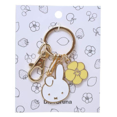 Japan Miffy Alloy Charm Keychain - Miffy : Bruna Face & Motif Flower