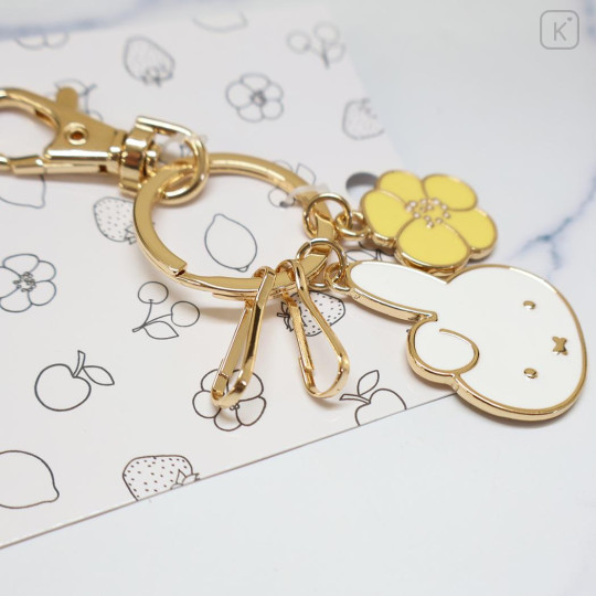 Japan Miffy Alloy Charm Keychain - Miffy : Bruna Face & Motif Flower - 2