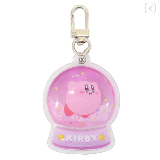 Japan Crayon Shin-chan Floating Sequins Keychain - Kirby : Snow Globe Style Hovering Pink Sky - 1