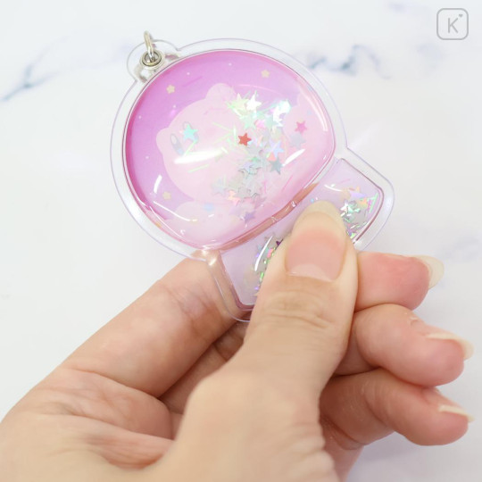 Japan Crayon Shin-chan Floating Sequins Keychain - Kirby : Snow Globe Style Hovering Pink Sky - 2