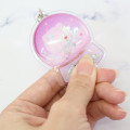 Japan Crayon Shin-chan Floating Sequins Keychain - Kirby : Snow Globe Style Hovering Pink Sky - 2