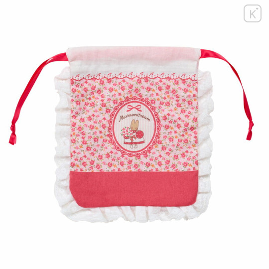 Japan Sanrio Frill Drawstring Bag - Marron Cream : Rose Pink - 1
