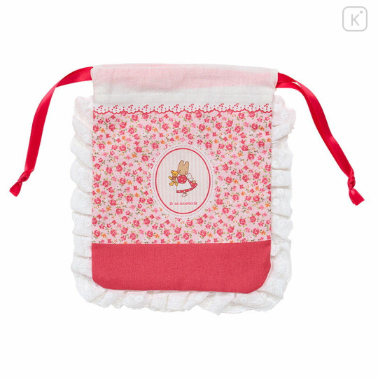 Japan Sanrio Frill Drawstring Bag - Marron Cream : Rose Pink - 2