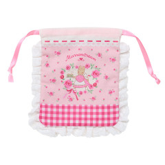 Japan Sanrio Frill Drawstring Bag - Marron Cream : Rose Pink Gingham