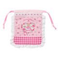 Japan Sanrio Frill Drawstring Bag - Marron Cream : Rose Pink Gingham - 1
