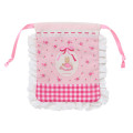 Japan Sanrio Frill Drawstring Bag - Marron Cream : Rose Pink Gingham - 2