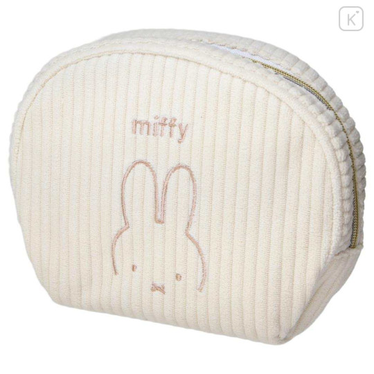 Japan Miffy Round Cosmetic Pouch - Miffy Corduroy Ivory - 1