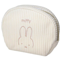 Japan Miffy Round Cosmetic Pouch - Miffy Corduroy Ivory