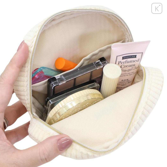 Japan Miffy Round Cosmetic Pouch - Miffy Corduroy Ivory - 3