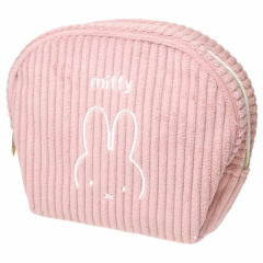 Japan Miffy Round Cosmetic Pouch - Miffy Corduroy Pink