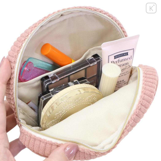 Japan Miffy Round Cosmetic Pouch - Miffy Corduroy Pink - 3