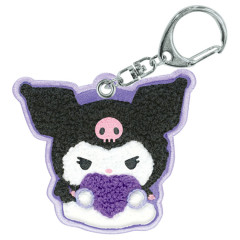 Japan Sanrio Sagara Embroidery Keychain - Kuromi : Mofumofu Hug Heart