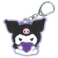 Japan Sanrio Sagara Embroidery Keychain - Kuromi : Mofumofu Hug Heart - 1
