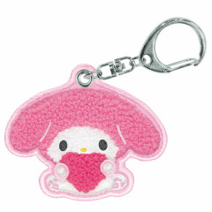 Japan Sanrio Sagara Embroidery Keychain - My Melody : Mofumofu Hug Heart