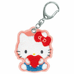 Japan Sanrio Sagara Embroidery Keychain - Hello Kitty : Mofumofu Hug Heart